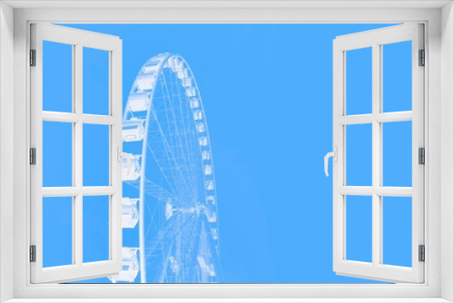 Fototapeta Naklejka Na Ścianę Okno 3D - White ferris wheel on a blue color background. Minimal concept. Copy space