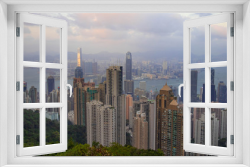 Fototapeta Naklejka Na Ścianę Okno 3D - Panorama of Victoria peak. View of Hong Kong and Victoria harbour