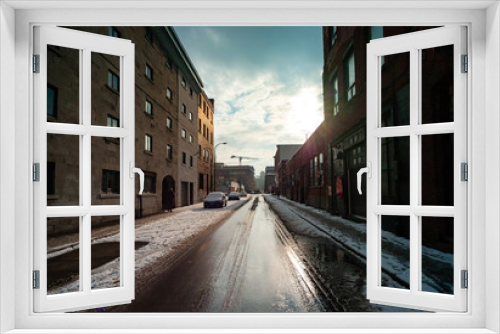 Fototapeta Naklejka Na Ścianę Okno 3D - Queen Street in the Morning During Winter in Griffintown, Montreal, Quebec / Canada