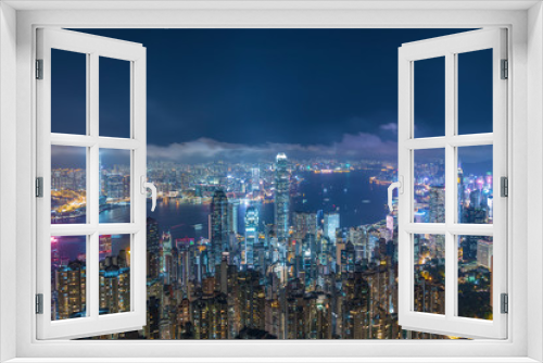 Fototapeta Naklejka Na Ścianę Okno 3D - Panorama of Victoria Harbor of Hong Kong city at night