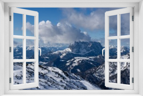 Fototapeta Naklejka Na Ścianę Okno 3D - panorama photography, beautiful panoramic view over the Austrian Alps to the Wilder Kaiser mountain, blue sky with some clouds