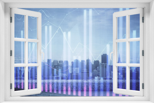 Fototapeta Naklejka Na Ścianę Okno 3D - Forex graph on city view with skyscrapers background multi exposure. Financial analysis concept.