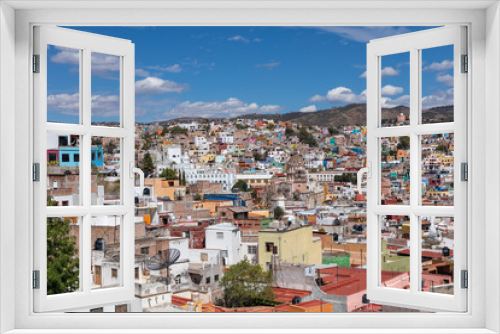 Colored colonial houses in old town of Guanajuato. Colorful alleys and narrow streets in Guanajuato city, Mexico. Spanish Colonial Style.