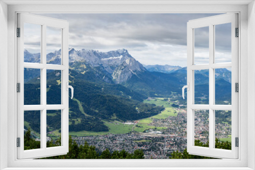 Fototapeta Naklejka Na Ścianę Okno 3D - Panorama landscape view from the Wank with a detailed view of Garmisch Partenkirchen and the Zugspitze and other mountains