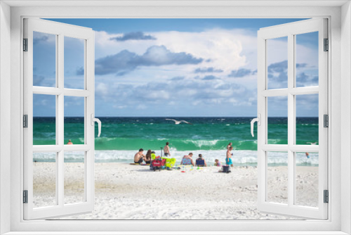 Fototapeta Naklejka Na Ścianę Okno 3D - People hanging out at open spacious beach
