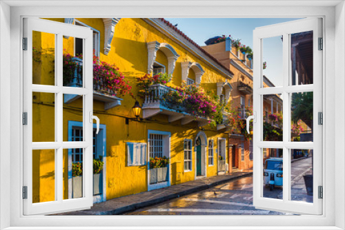 Fototapeta Naklejka Na Ścianę Okno 3D - street in old town Cartagena, Colombia