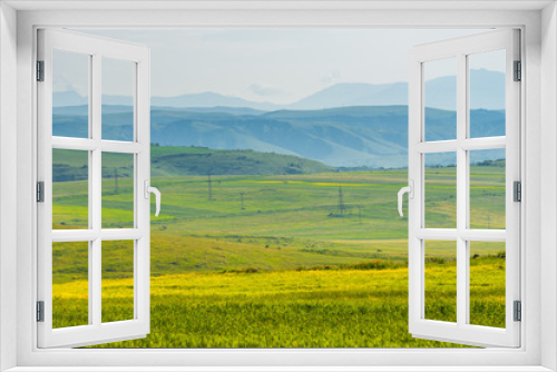 Fototapeta Naklejka Na Ścianę Okno 3D - Scenic view of green fields and meadows and mountains of Armenia, landscape in summer
