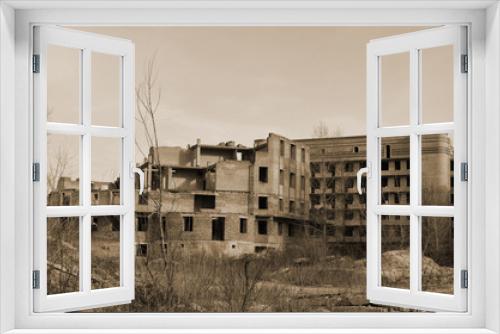 Fototapeta Naklejka Na Ścianę Okno 3D - Abandoned construction site of hospital. Abandoned at 1991,during Ukrainian undependence crisis. Kiev,Ukraine