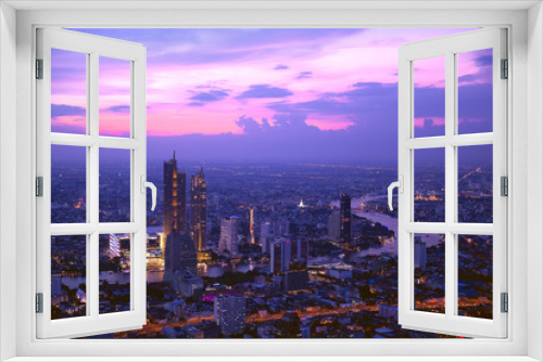 Fototapeta Naklejka Na Ścianę Okno 3D - View of the scene after the sunset by the Chao Phraya