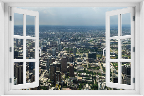 Fototapeta Naklejka Na Ścianę Okno 3D - View of Chicago from 360 observation deck.  Horizon scene with city buildings.