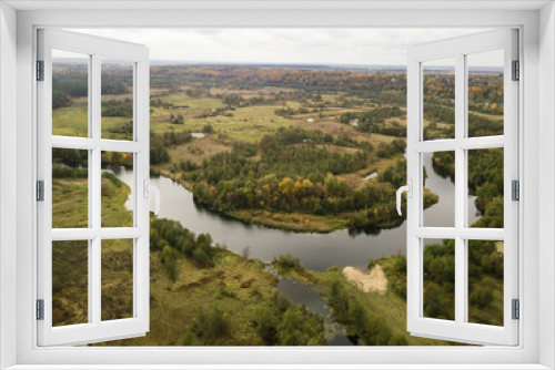 Fototapeta Naklejka Na Ścianę Okno 3D - Aerial view of river Snov in autumn near village of Sednev, Ukraine.