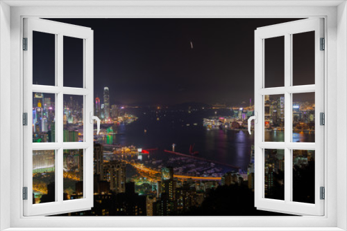 Fototapeta Naklejka Na Ścianę Okno 3D - Cityscape Hong Kong city buildings surround wide harbour