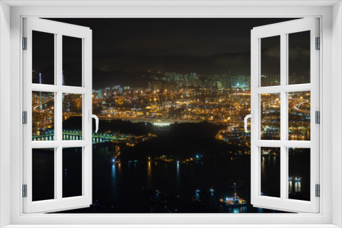 Fototapeta Naklejka Na Ścianę Okno 3D - Container port modern Hong Kong city with bright illumination
