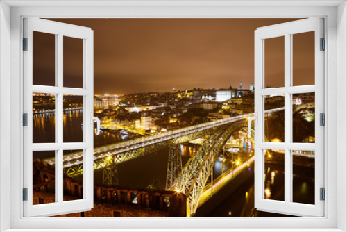 Fototapeta Naklejka Na Ścianę Okno 3D - Night View of cityscape of Porto, Portugal over Dom Luis I Bridge and Douro River