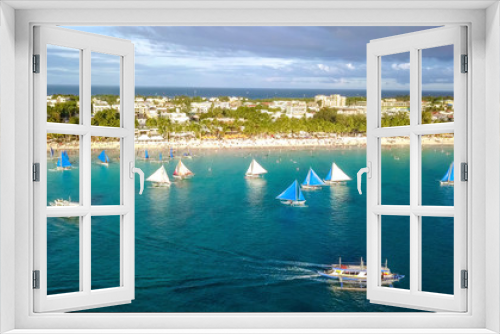 Fototapeta Naklejka Na Ścianę Okno 3D - Coastal Resort Scenery of Boracay Island, Philippines, a Tourism Destination for Summer Vacation in Southeast Asia, with Tropical Climate and Beautiful Landscape. Aerial View..