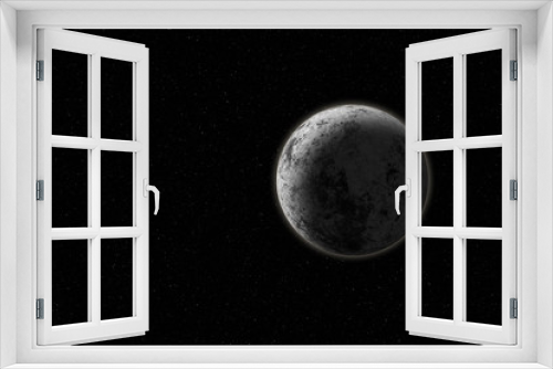 Fototapeta Naklejka Na Ścianę Okno 3D - Realistic planet Ganymade, a satellite of Jupiter and most massive of the Solar System's moon. 3D illustration.