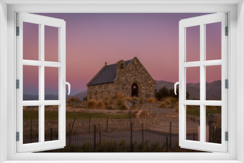 Fototapeta Naklejka Na Ścianę Okno 3D - Church of the Good Shepherd at sunset Lake Tekapo, New Zealand