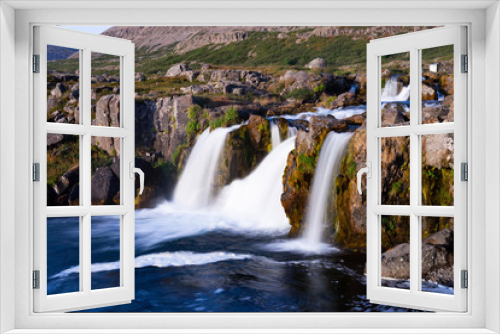 Fototapeta Naklejka Na Ścianę Okno 3D - Iceland waterfall closeup view of the gods cliff with long exposure smooth motion of water in summer landscape