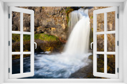 Fototapeta Naklejka Na Ścianę Okno 3D - Iceland waterfall closeup view of the gods cliff with long exposure smooth motion of water in summer landscape
