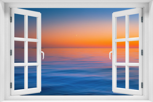 Fototapeta Naklejka Na Ścianę Okno 3D - Blue Seascape With Fiery Golden Sunset