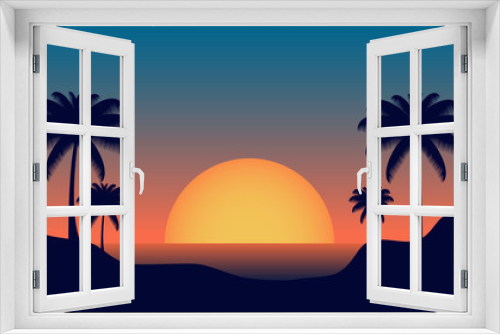 Fototapeta Naklejka Na Ścianę Okno 3D - Beach sunset landscape background.Flat vector design