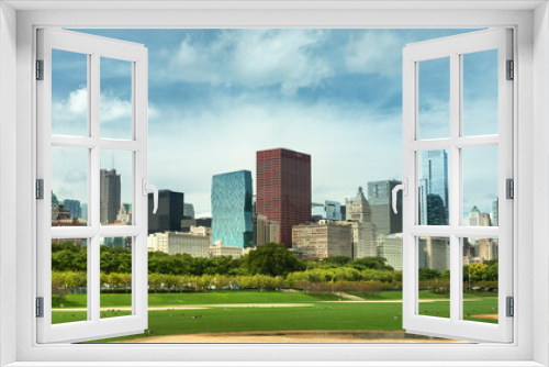 Fototapeta Naklejka Na Ścianę Okno 3D - City view from Grant Park Chicago