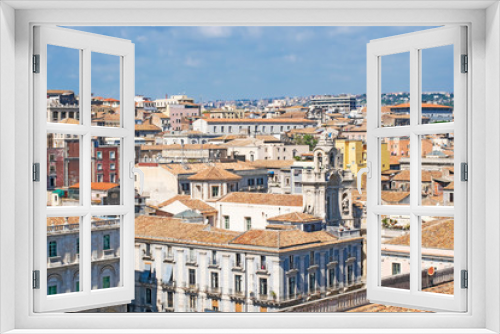 Fototapeta Naklejka Na Ścianę Okno 3D - Aerial skyline panoramic view of Catania old town featuring brown and yellow roofs. Sicily, Italy 
