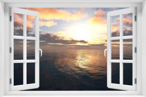 Fototapeta Naklejka Na Ścianę Okno 3D - Beautiful panoramic sunset at sea, ocean landscape at sunrise, 3D rendering