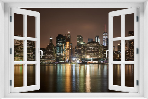 Fototapeta Naklejka Na Ścianę Okno 3D - Lower Manhattan skyline, New York skyline at night