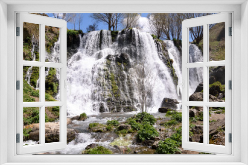 Fototapeta Naklejka Na Ścianę Okno 3D - Shaki waterfall, height 18 meters, Armenia, Syunik region, north of Sisian city