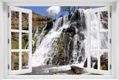 Fototapeta Naklejka Na Ścianę Okno 3D - Shaki waterfall, height 18 meters, Armenia, Syunik region, north of Sisian city