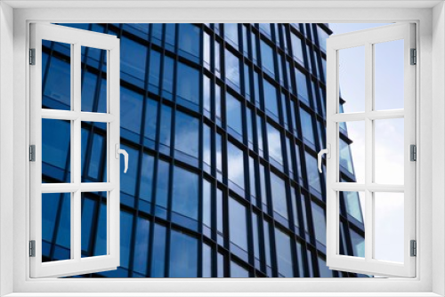 Fototapeta Naklejka Na Ścianę Okno 3D - Modern office building facade abstract fragment, shiny windows in steel structure