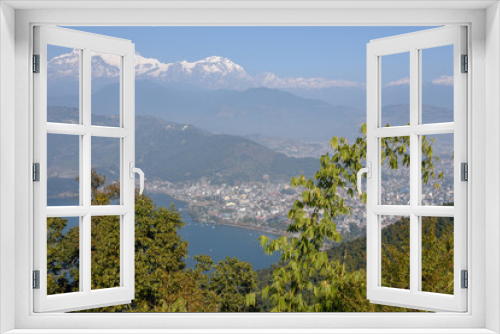 Fototapeta Naklejka Na Ścianę Okno 3D - Arial view on Pokhara city, lake Phewa and the Himalayan range on Nepal