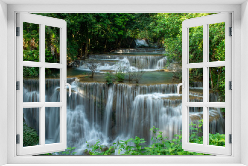 Fototapeta Naklejka Na Ścianę Okno 3D - Huay Mae Khamin waterfalls in deep forest at Srinakarin National Park ,Kanchanaburi ,A beautiful stream water famous rainforest waterfall in Thailand