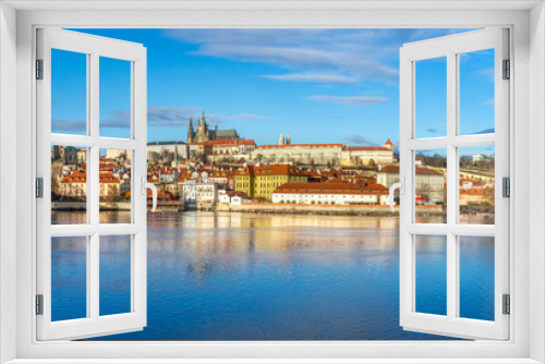 Fototapeta Naklejka Na Ścianę Okno 3D - Prague's castle, the river, and Charles Bridge