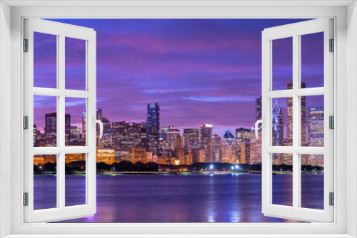 Fototapeta Naklejka Na Ścianę Okno 3D - Chicago downtown buildings skyline evening sunset dusk 