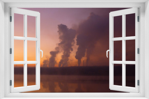 Fototapeta Naklejka Na Ścianę Okno 3D - Poisoned air. Industrial landscape at dawn. Metallurgical factory background.
