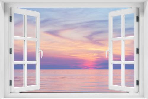 Fototapeta Naklejka Na Ścianę Okno 3D - Pink sunset on the sea. Twilight Dusk. Beautiful clouds over the calm sea.