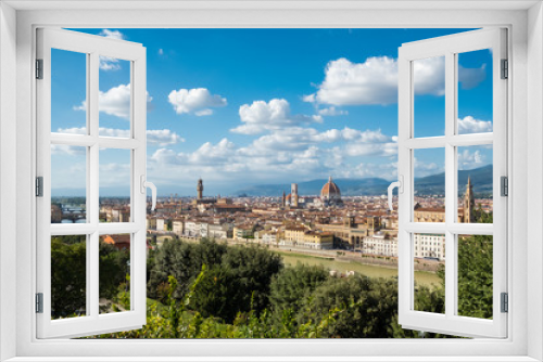 Panoramic view of Florence skyline, river Arno and bridges, Italy