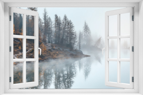 Fototapeta Naklejka Na Ścianę Okno 3D - Magical nature landscape. Fantastic view in a foggy morning with  mountain and reflection in Banff National Park, Canada. Awecome natural background. Picture of wild area
