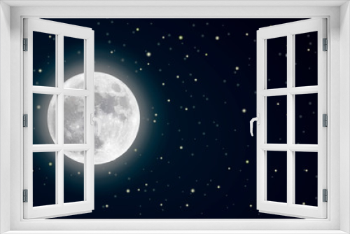 Fototapeta Naklejka Na Ścianę Okno 3D - Realistic vector full moon in the starry sky in the dark. banner with highlighted place for text