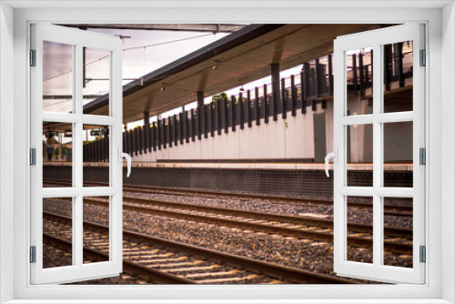 Fototapeta Naklejka Na Ścianę Okno 3D - Train station empty, railway, subway, bus, transport