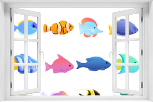 Fototapeta Naklejka Na Ścianę Okno 3D - Ichthyology icons set. Cartoon set of ichthyology vector icons for web design
