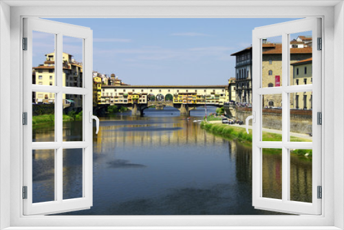 Fototapeta Naklejka Na Ścianę Okno 3D - Florenz - der Fluß Arno mit der Ponte Vecchio