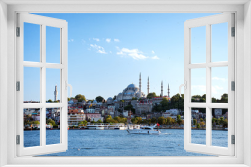 Fototapeta Naklejka Na Ścianę Okno 3D - Istanbul. Sea view of the blue mosque across the Bosphorus Strait