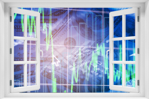 Double exposure business trading graph on money background. Investment concept