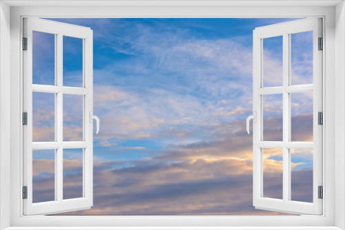 Beautiful sky at sunset. Bright clouds. Sky background.