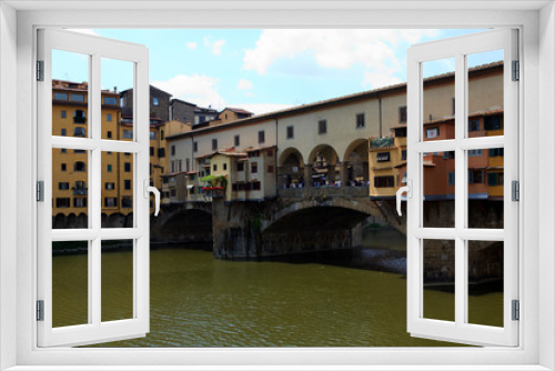 Fototapeta Naklejka Na Ścianę Okno 3D - Firenze, Italy - April 21, 2017: Ponte Vecchio and Arno River, Florence, Firenze, Tuscany, Italy