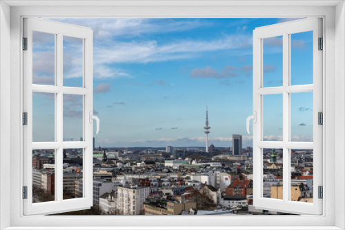 Fototapeta Naklejka Na Ścianę Okno 3D - Blick auf die Innenstadt von Hamburg mit Kirchtürmen, Fernsehturm elbphilhartmonie usw