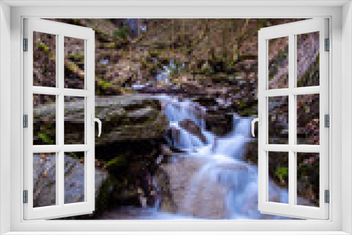 Fototapeta Naklejka Na Ścianę Okno 3D - Wasserfall Langzeitbelichtung Wald